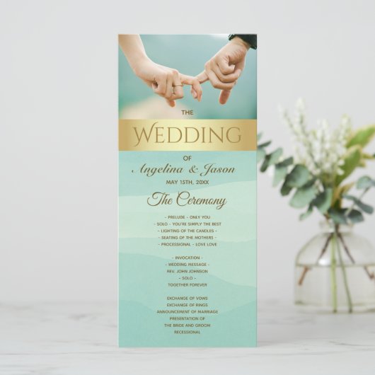 Mint foto bruiloft programma programmakaart (Staand voorkant)