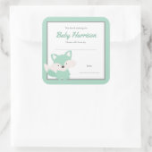 Mint Fox Baby shower Bookplate, neutraal geslacht Vierkante Sticker (Tas)