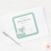 Mint Fox Baby shower Bookplate, neutraal geslacht Vierkante Sticker (Envelop)