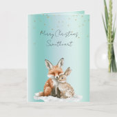 Mint Fox Bunny Love Glitter Sweetheart Christmas Kaart (Voorkant)