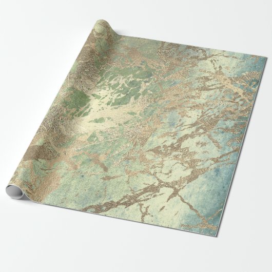 Mint Foxier Gold Marble Shiny Metallic Strokes Cadeaupapier (Uitgerold)
