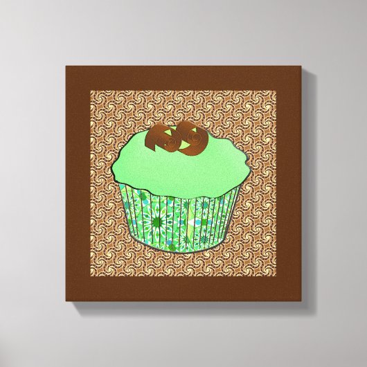 Mint-Frosted Chocolate Cupcake, Fractal Background Canvas Afdruk (Voorkant)