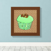 Mint-Frosted Chocolate Cupcake, Fractal Background Canvas Afdruk (Insitu (Houten vloer))