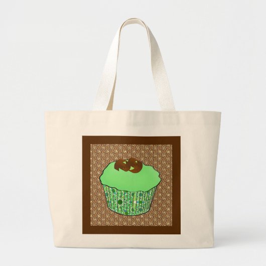 Mint-Frosted Chocolate Cupcake, Fractal Background Grote Tote Bag (Voorkant)