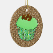 Mint-Frosted Chocolate Cupcake, Fractal Background Keramisch Ornament (Rechts)