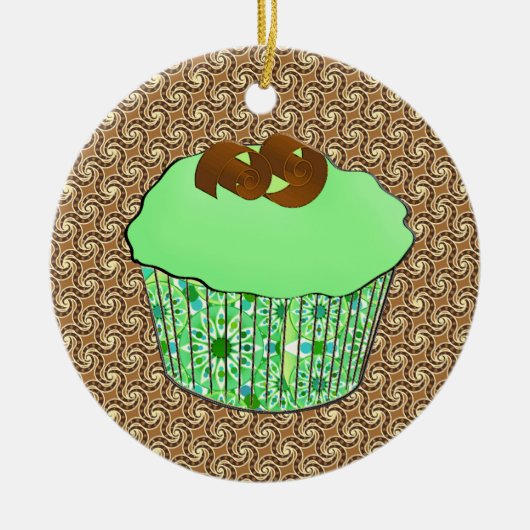 Mint-Frosted Chocolate Cupcake, Fractal Background Keramisch Ornament (Voorkant)