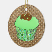 Mint-Frosted Chocolate Cupcake, Fractal Background Keramisch Ornament (Links)