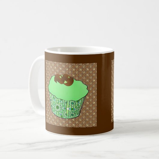 Mint-Frosted Chocolate Cupcake, Fractal Background Koffiemok (Voorkant links)