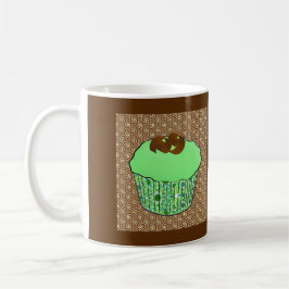 Mint-Frosted Chocolate Cupcake, Fractal Background Koffiemok