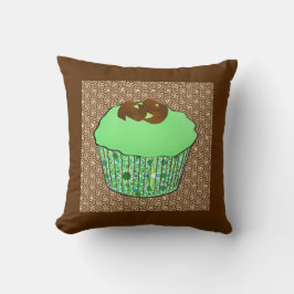 Mint-Frosted Chocolate Cupcake, Fractal Background Kussen
