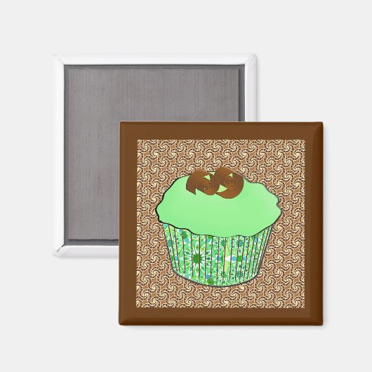 Mint Frosted Chocolate Cupcake, Fractal Background Magneet (Voorkant / Achterkant)