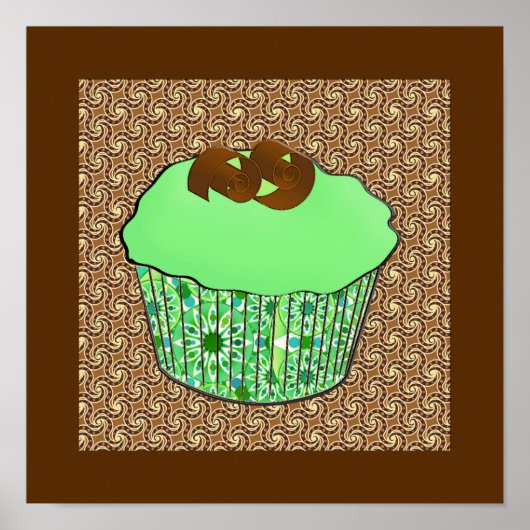 Mint-Frosted Chocolate Cupcake, Fractal Background Poster (Voorkant)