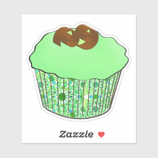 Mint-Frosted Chocolate Cupcake, Fractal Background Sticker (Vel)