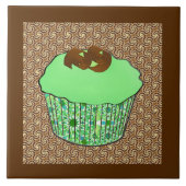 Mint-Frosted Chocolate Cupcake, Fractal Background Tegeltje (Voorkant)