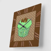 Mint-Frosted Chocolate Cupcake, Fractal Background Vierkante Klok (Hoek)