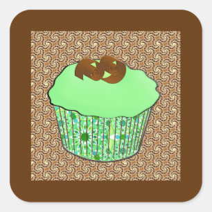 Mint-Frosted Chocolate Cupcake, Fractal Background Vierkante Sticker