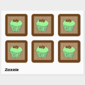 Mint-Frosted Chocolate Cupcake, Fractal Background Vierkante Sticker (Vel)