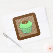 Mint-Frosted Chocolate Cupcake, Fractal Background Vierkante Sticker (Envelop)
