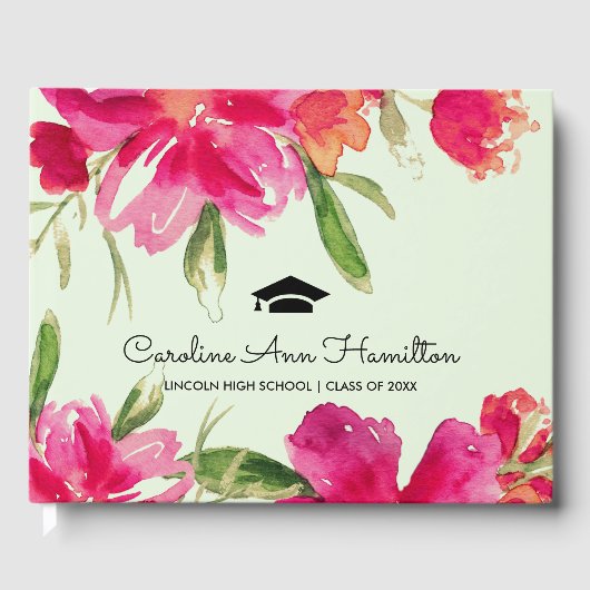 Mint | Fuchsia Floral Afstuderen Gastenboek (Voorkant)