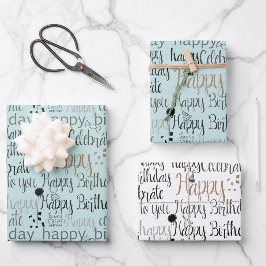 Mint Fun Happy Balloons Birthday Inpakpapier Vel (Voorkant)