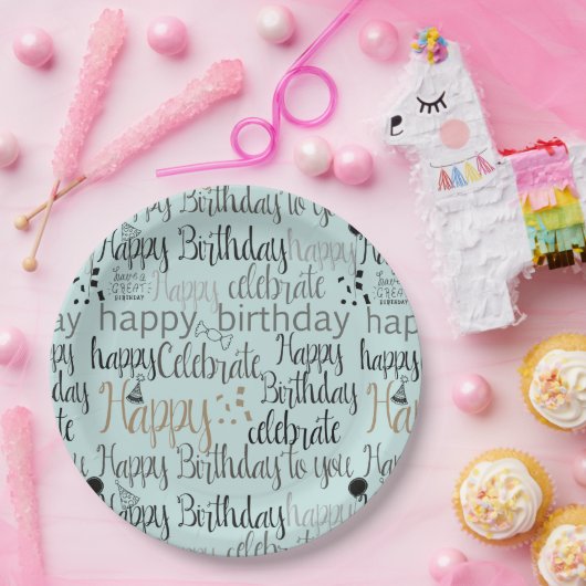 Mint Fun Happy Balloons Birthday Papieren Bordje (Feest)