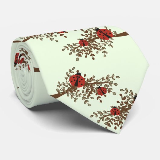 Mint Funny Ladybug Couple voor man Stropdas (Opgerold)