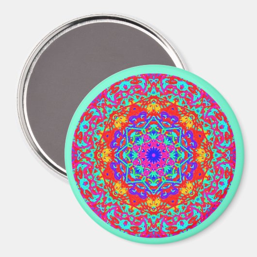 Mint Fuschia Mandala stijl magneet (Voorkant / Achterkant)