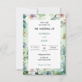 Mint Garden Elegance Wedding Invitation Kaart