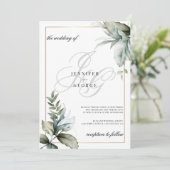 Mint gebladerte monogram initialen elegante bruilo kaart (Staand voorkant)