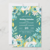 Mint Geel Bloemen Waterverf Bruiloft Kaart (Voorkant)
