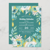 Mint Geel Bloemen Waterverf Bruiloft Kaart (Voorkant / Achterkant)