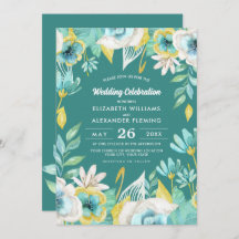 Mint Geel Bloemen Waterverf Bruiloft