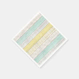 Mint & Geel Boho Geometrisch Patroon Rustic Hout Servet