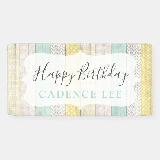 Mint & geel fijn hout — fijn hout — geel spandoek (Horizontaal)