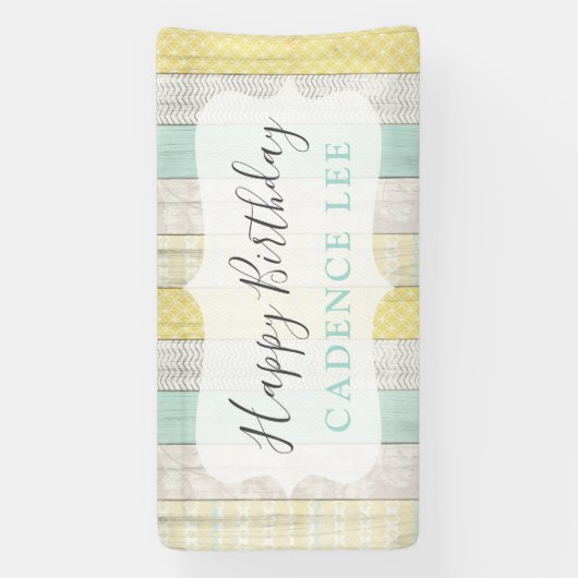 Mint & geel fijn hout — fijn hout — geel spandoek (Verticaal)