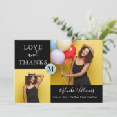 Mint & Geel Monogram Foto Hartelijk dank Afstudere Aankondiging (Staand voorkant)