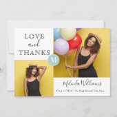 Mint & Geel Monogram Foto Hartelijk dank Afstudere Aankondiging (Voorkant)