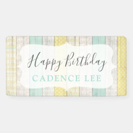 Mint & Geel Rustic Cottage Houten Gelukkig Verjaar Spandoek