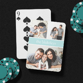 Mint | Gepersonaliseerde familienaam Foto Collage Pokerkaarten