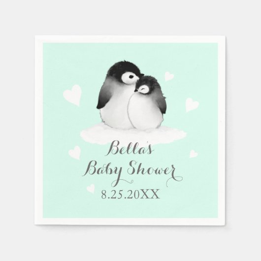 Mint gepersonaliseerde pinguïn papier servetten (Voorkant)