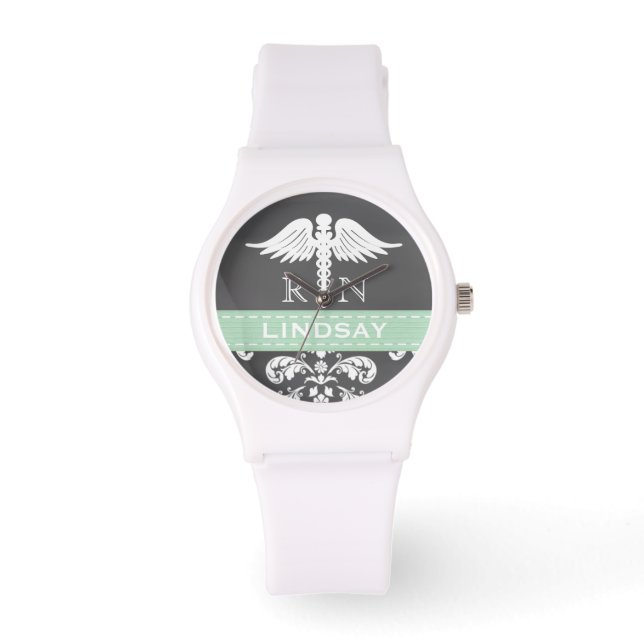 MINT GEPERSONALISEERDE VERPLEEGKUNDIGE RN CADUCEUS HORLOGE (Voorkant)