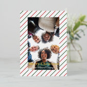 Mint Gestreept Lijst Rood Wit Groen en Echt Folie Feestdagenkaart (Staand Voorkant)