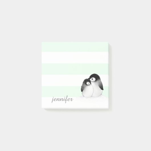 Mint gestreepte pinguïns Post-it® notes (Voorkant)