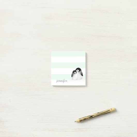 Mint gestreepte pinguïns Post-it® notes (Op bureau)