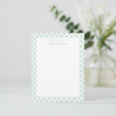 Mint Gingham Check Personal Stationery Note Kaart (Staand voorkant)