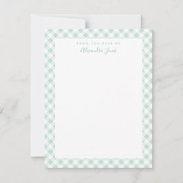 Mint Gingham Check Personal Stationery Note Kaart
