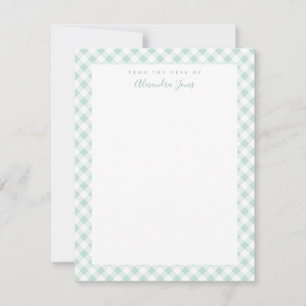 Mint Gingham Check Personal Stationery Note Kaart