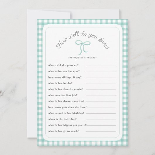 Mint Gingham Hoe goed ken je het douchespel Kaart (Voorkant)