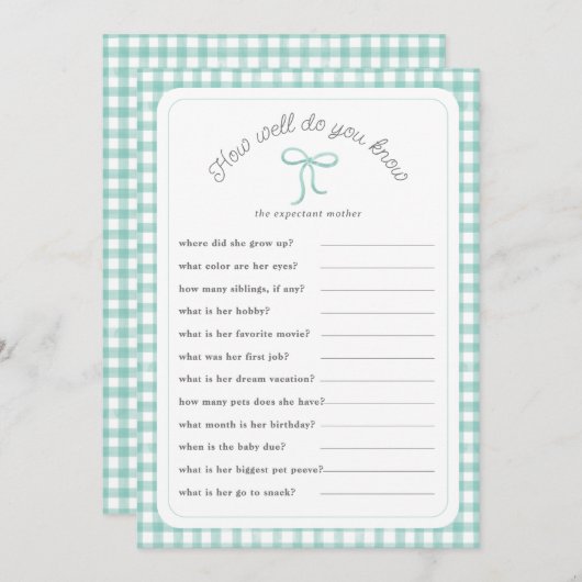 Mint Gingham Hoe goed ken je het douchespel Kaart (Voorkant / Achterkant)