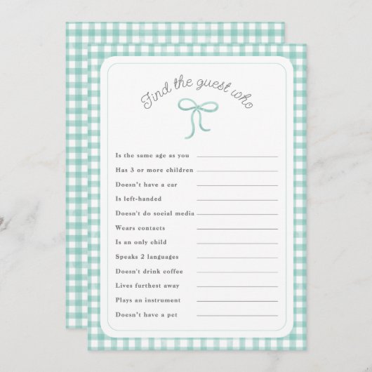Mint Gingham Vind de gast die douche spel Kaart (Voorkant / Achterkant)